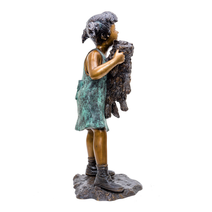 Heartfelt Bronze Figure of Child and Pet.