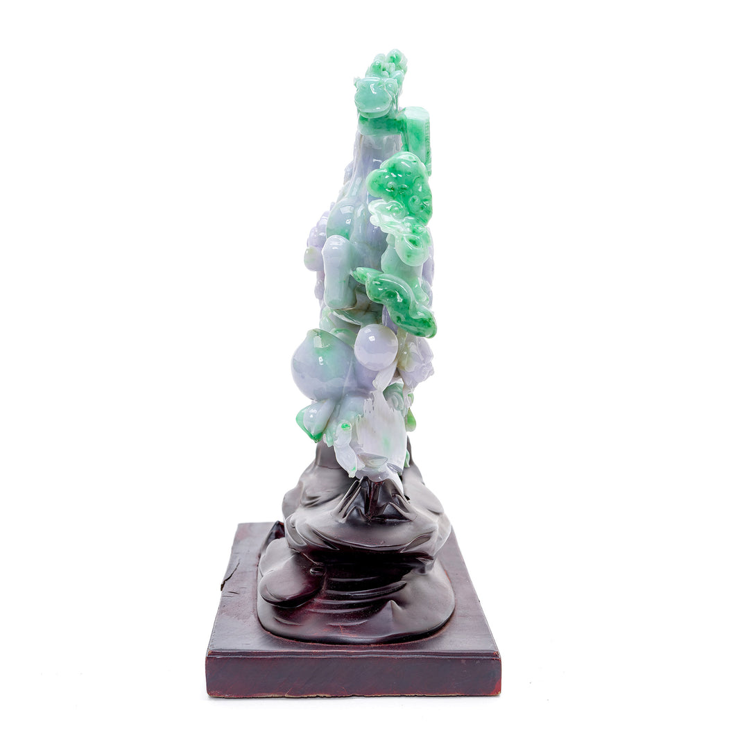 Pale lavender jade stallion with monkey rider, embodying mythical beauty