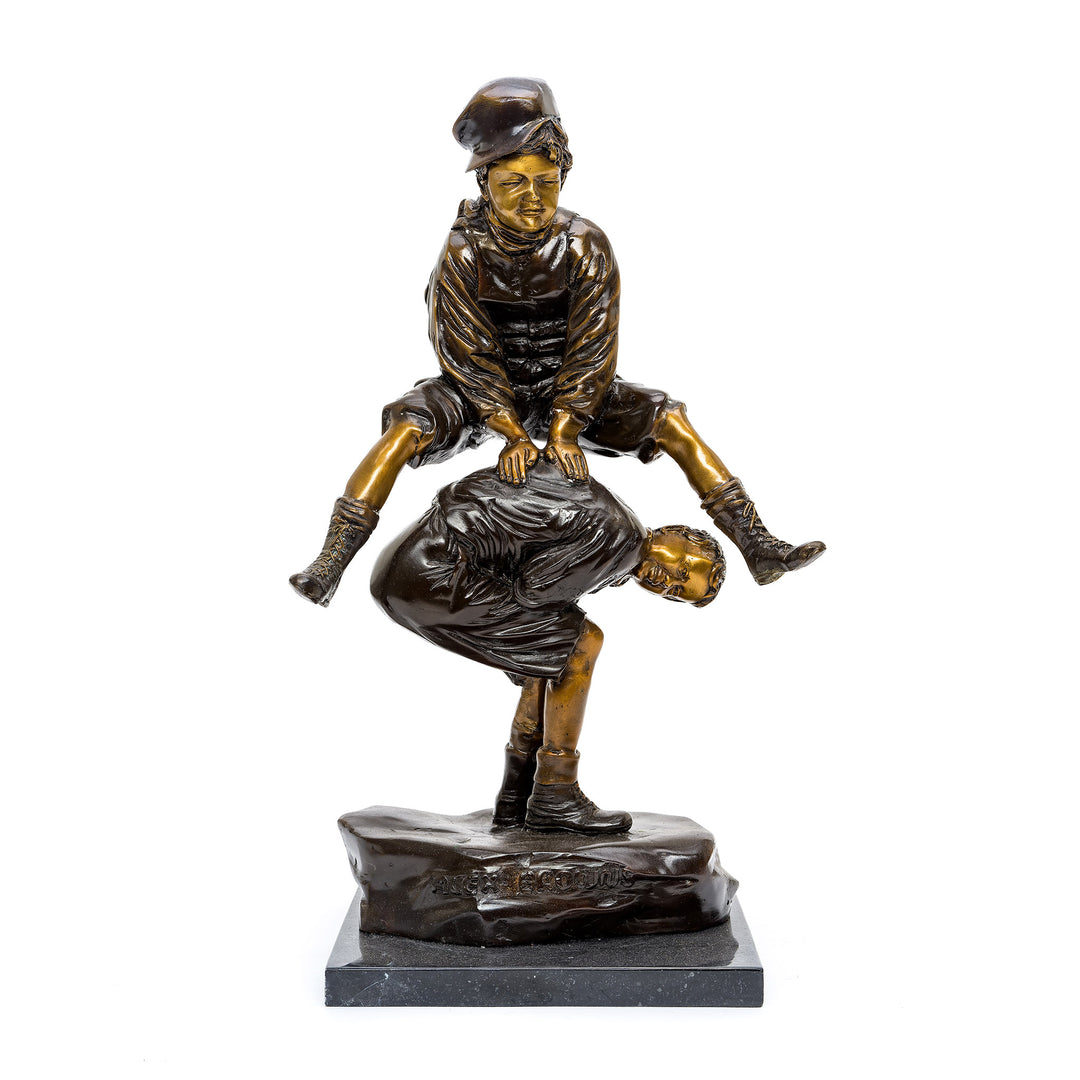 Handcrafted bronze leap frog sculpture