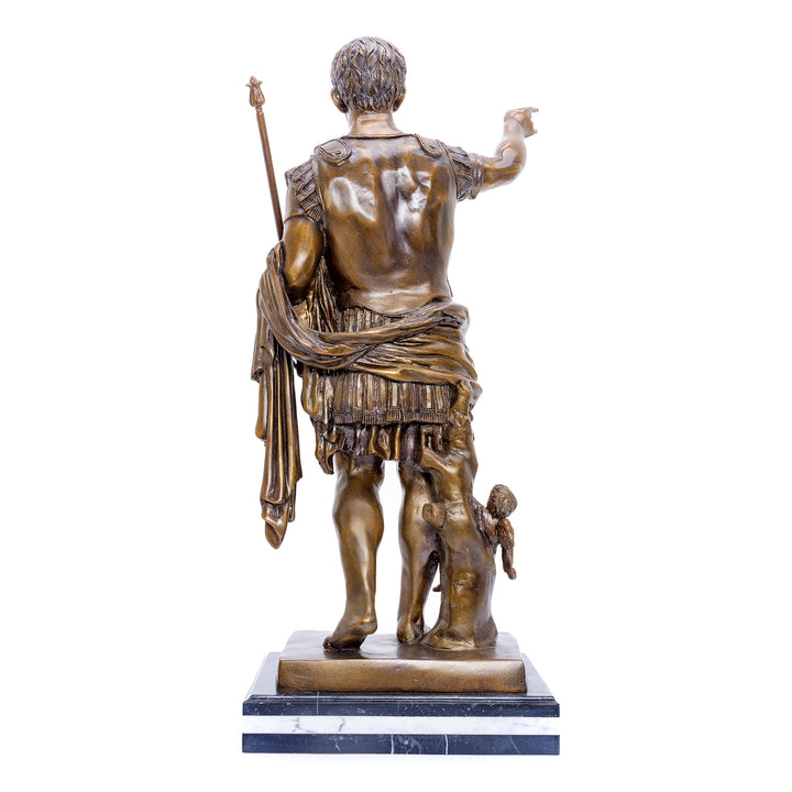 Artisan-crafted bronze figure of Roman Emperor with Cupid at his side.