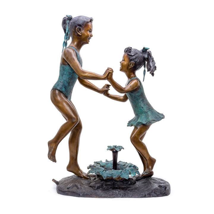 Joyous Bronze Statue of Girl Friends Dancing.