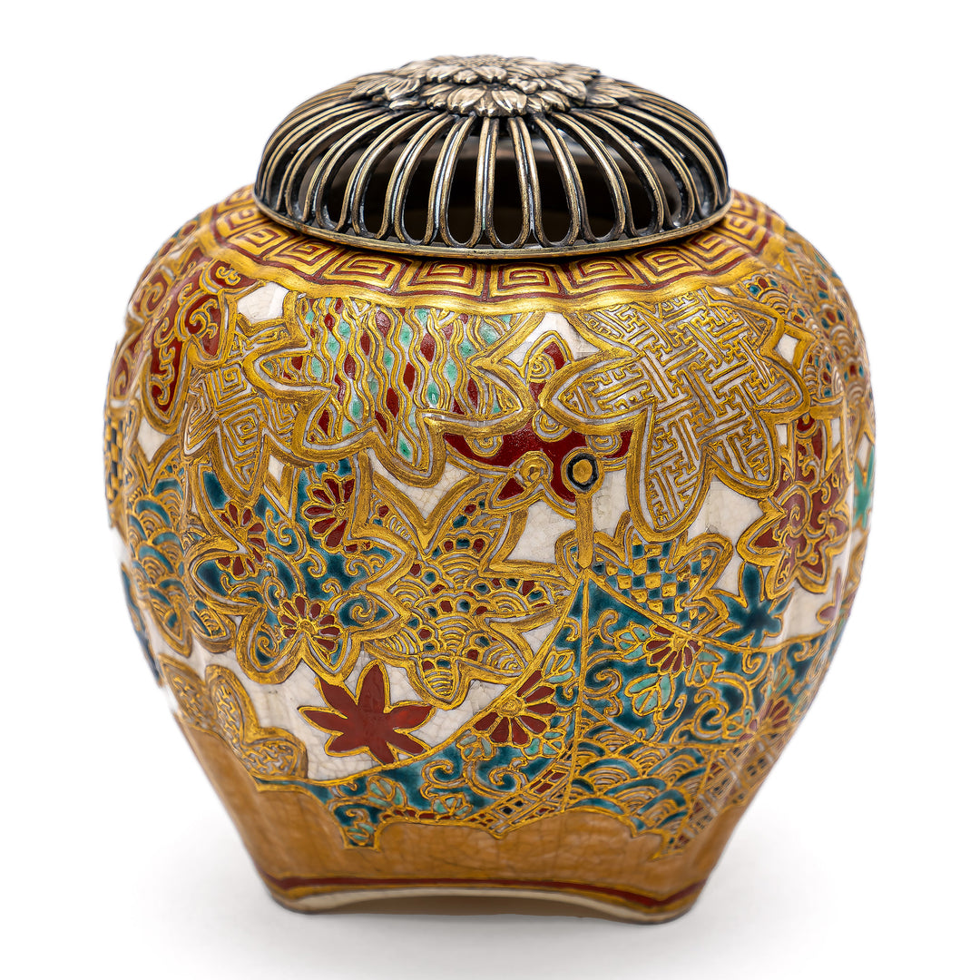 Meiji period Satsuma vase with intricate gold inlay.