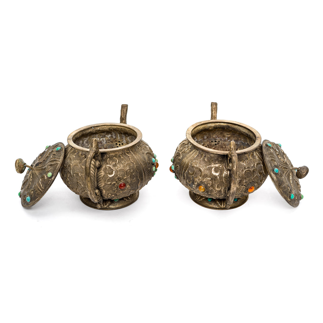 High-quality vintage Chinese teapots adorned with semi-precious stones