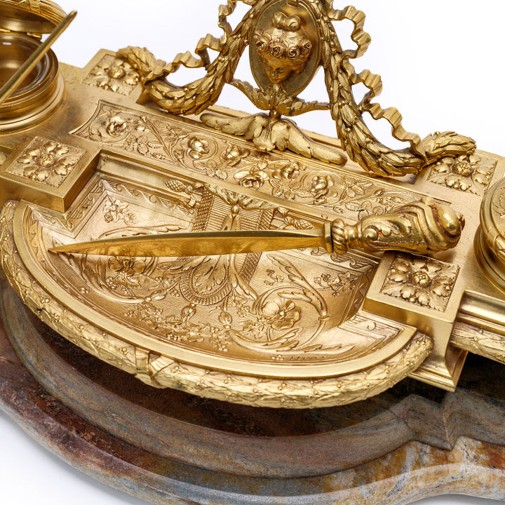Regal marble and gilt bronze inkstand