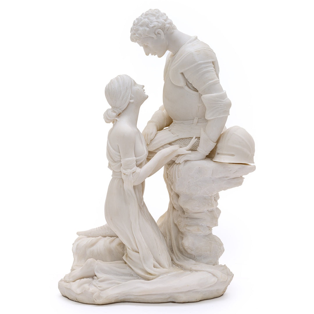 Bisque porcelain sculpture of a soldier and woman
