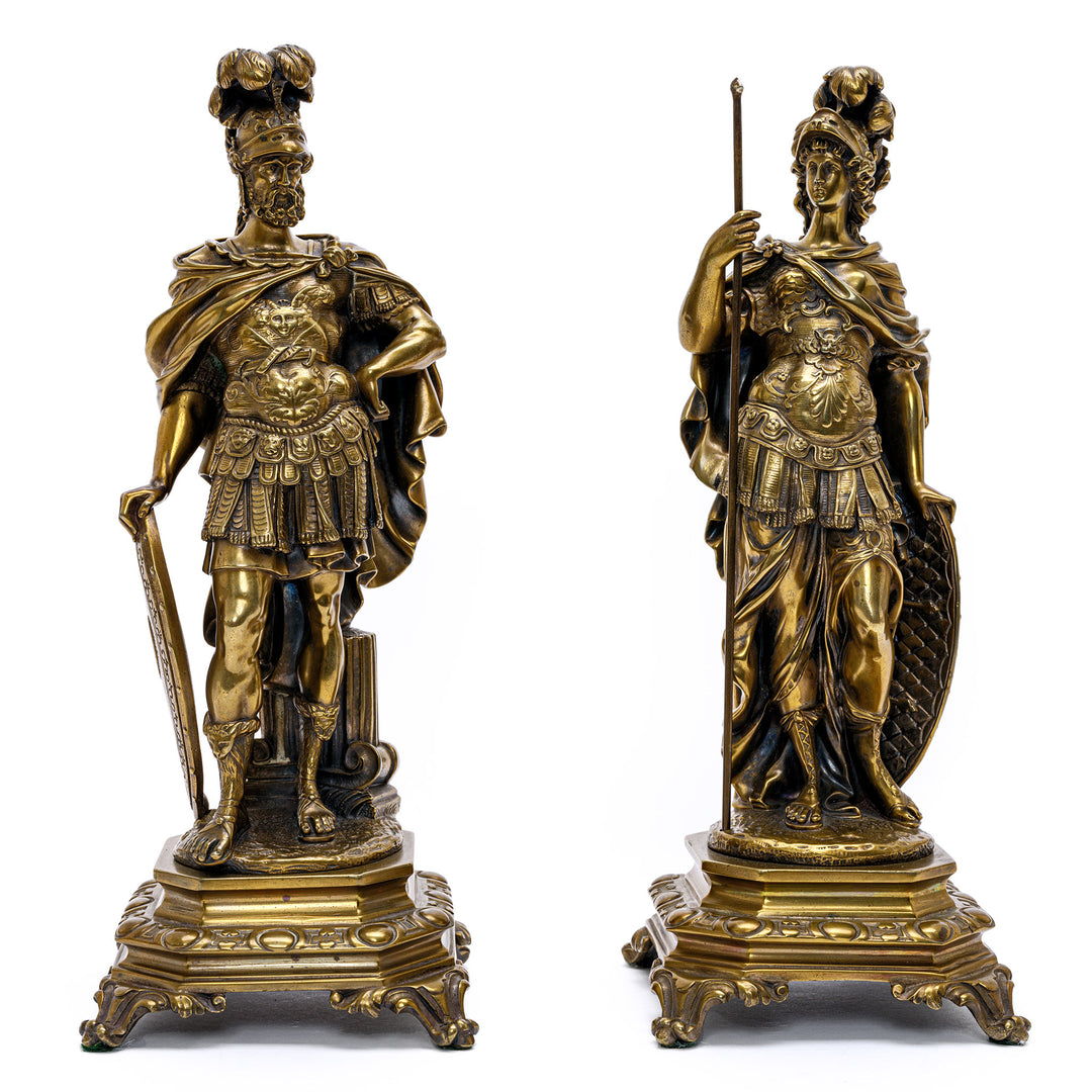 Pair of natural polished bronze warrior sculptures