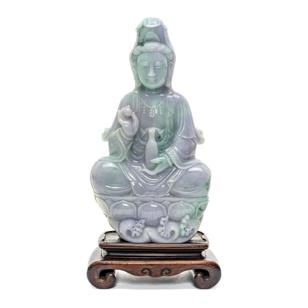 Jade Seated Kwan Yin with water vase and Pearl of Light.