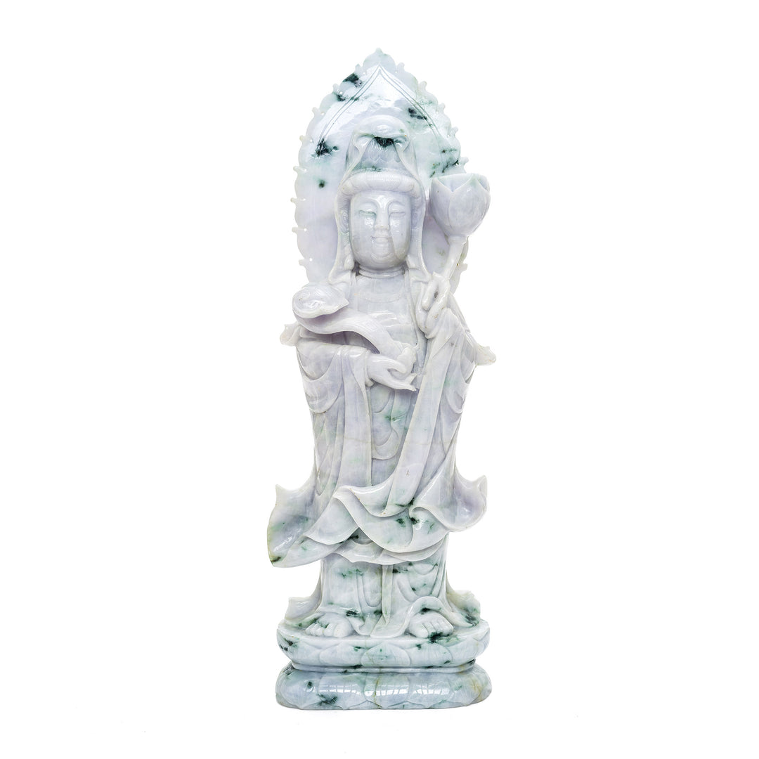 Exquisite Jade Standing Kwan Yin holding lotus flower and scepter