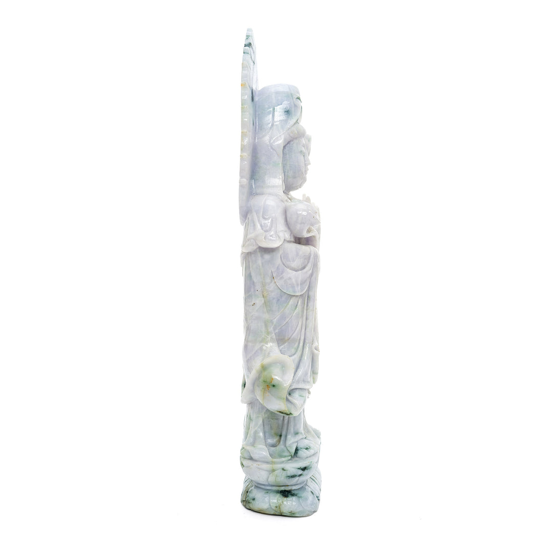 Premium jade Kwan Yin sculpture with natural veins