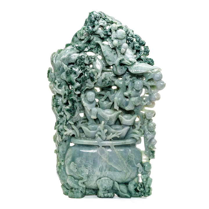 Jade Chinese Money Flower Pot with hues of spinach and lavender.