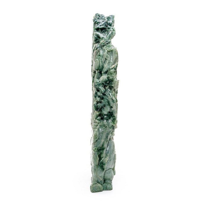 Elegant jade money pot sculpture with a floral motif.