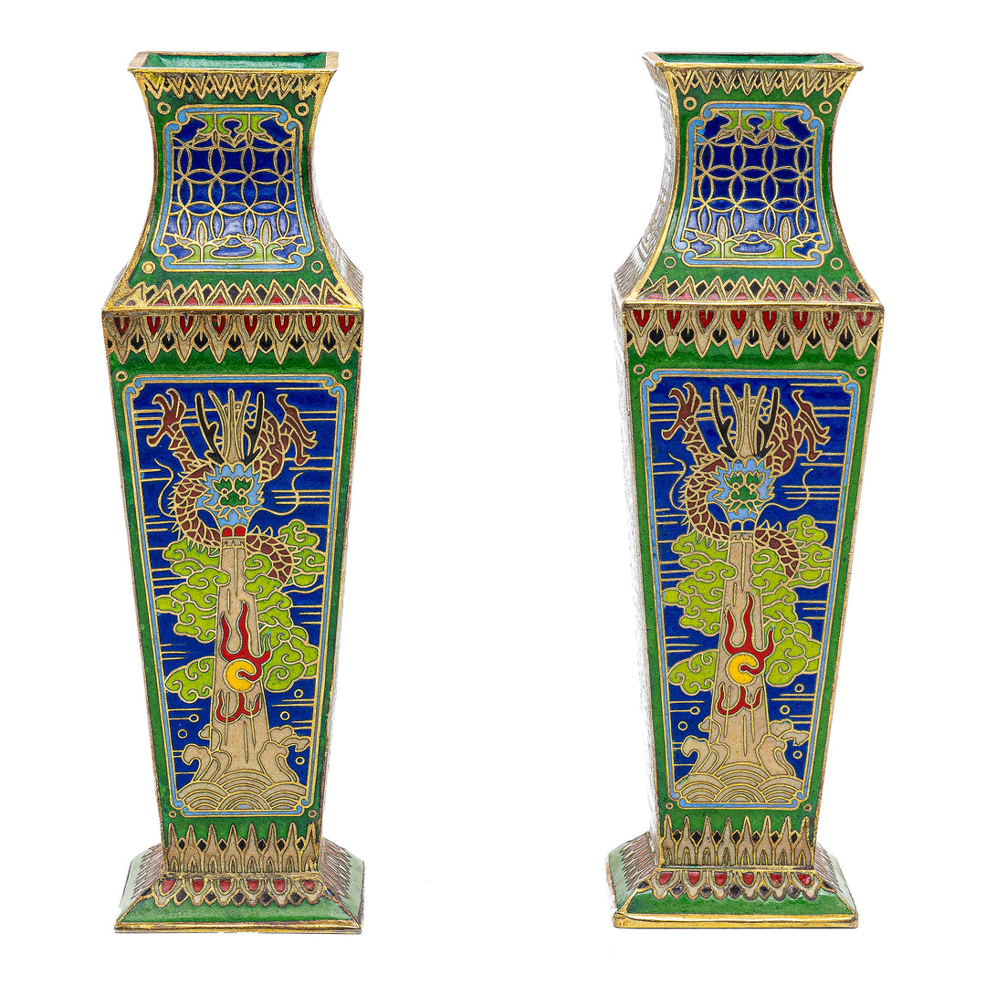 Pair of artisan-crafted brass miniature vases.