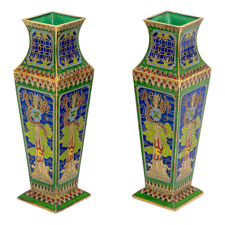 Traditional enamel on brass vase collectible item.