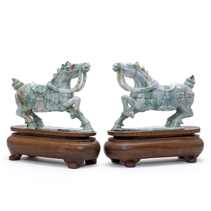 Exquisite dual-toned Jade Tang horse sculptures.