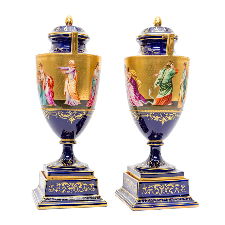 Pair of Gilded Vienna Porcelain Lidded Vases