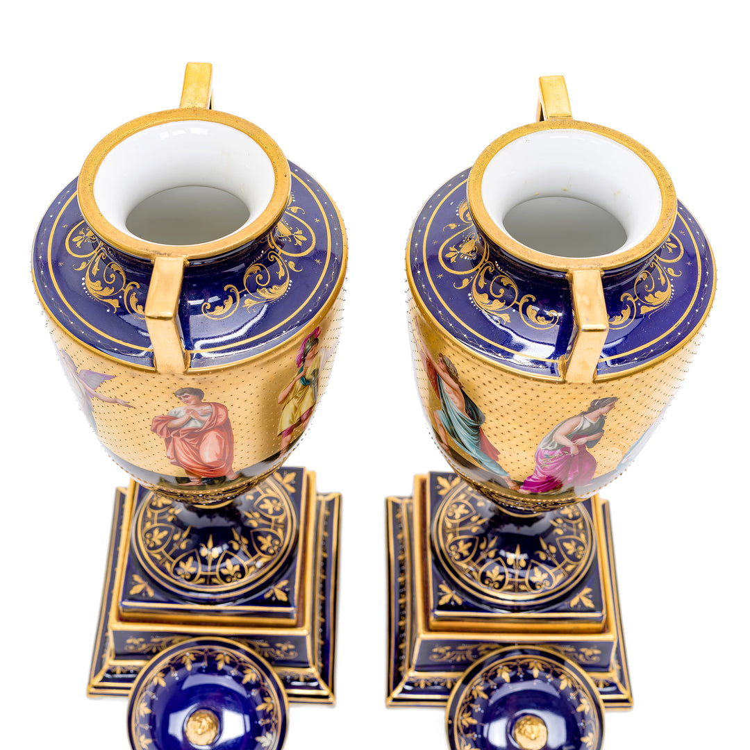 Royal Vienna Vases with Plinth Scroll Design