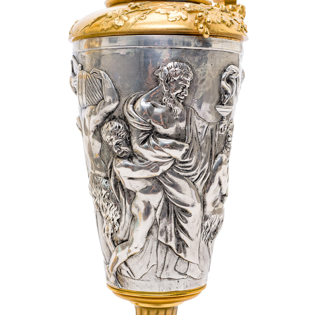Elegant gold and silver ewers with historical entertaining figures motif