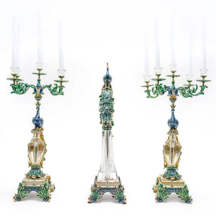 Mastercrafted home decor set with peacock motif and crystal embellishments