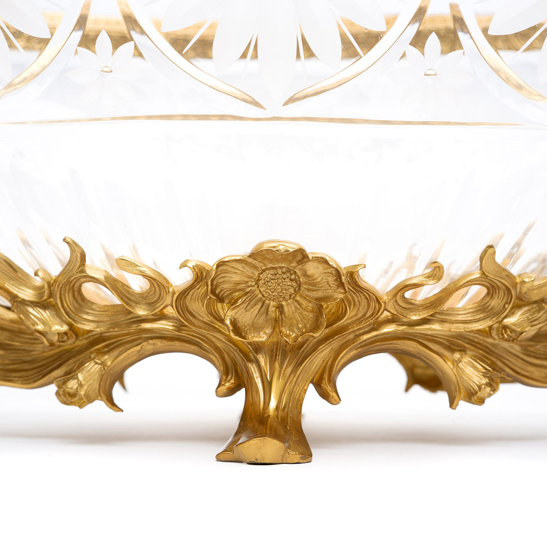 Raised gilt bronze base of clear crystal centerpiece