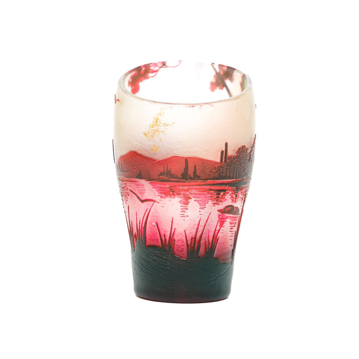 1920s DeVez cameo glass vase in ruby and pink tones