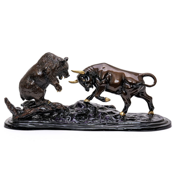 Wall Street Bull and Bear in elegant bronze with supercar finish.