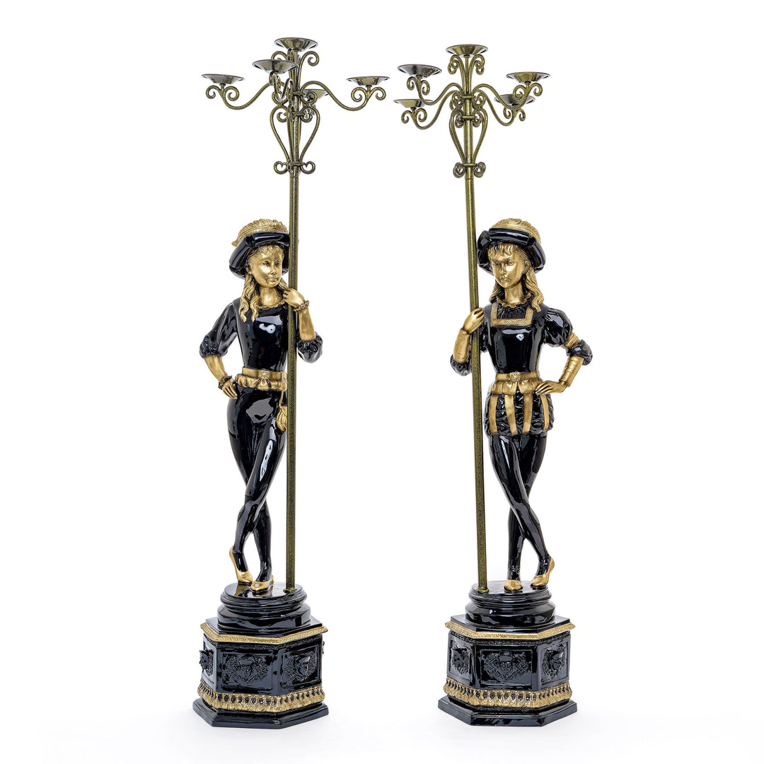Bronze Dancer Statues with Elegant Torchieres.