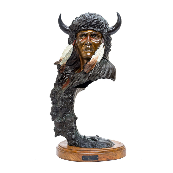 Eternal Spirit bronze Indian bust on wood base