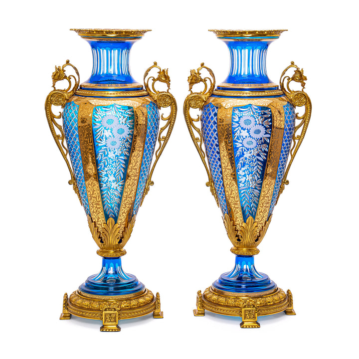 Elegant Cut Crystal Floral Motif Vases