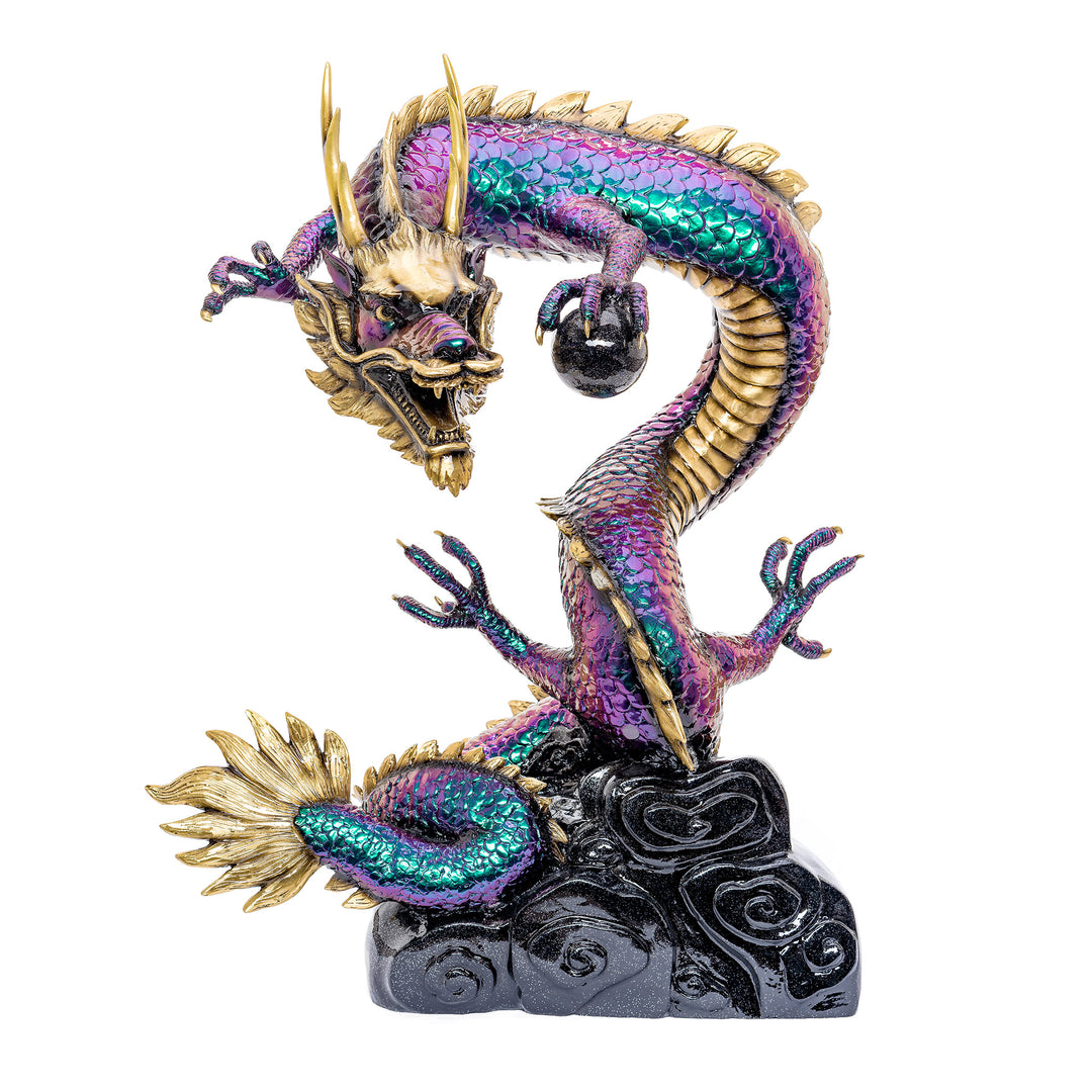 All Bronze Iridescent Dragon Sculpture