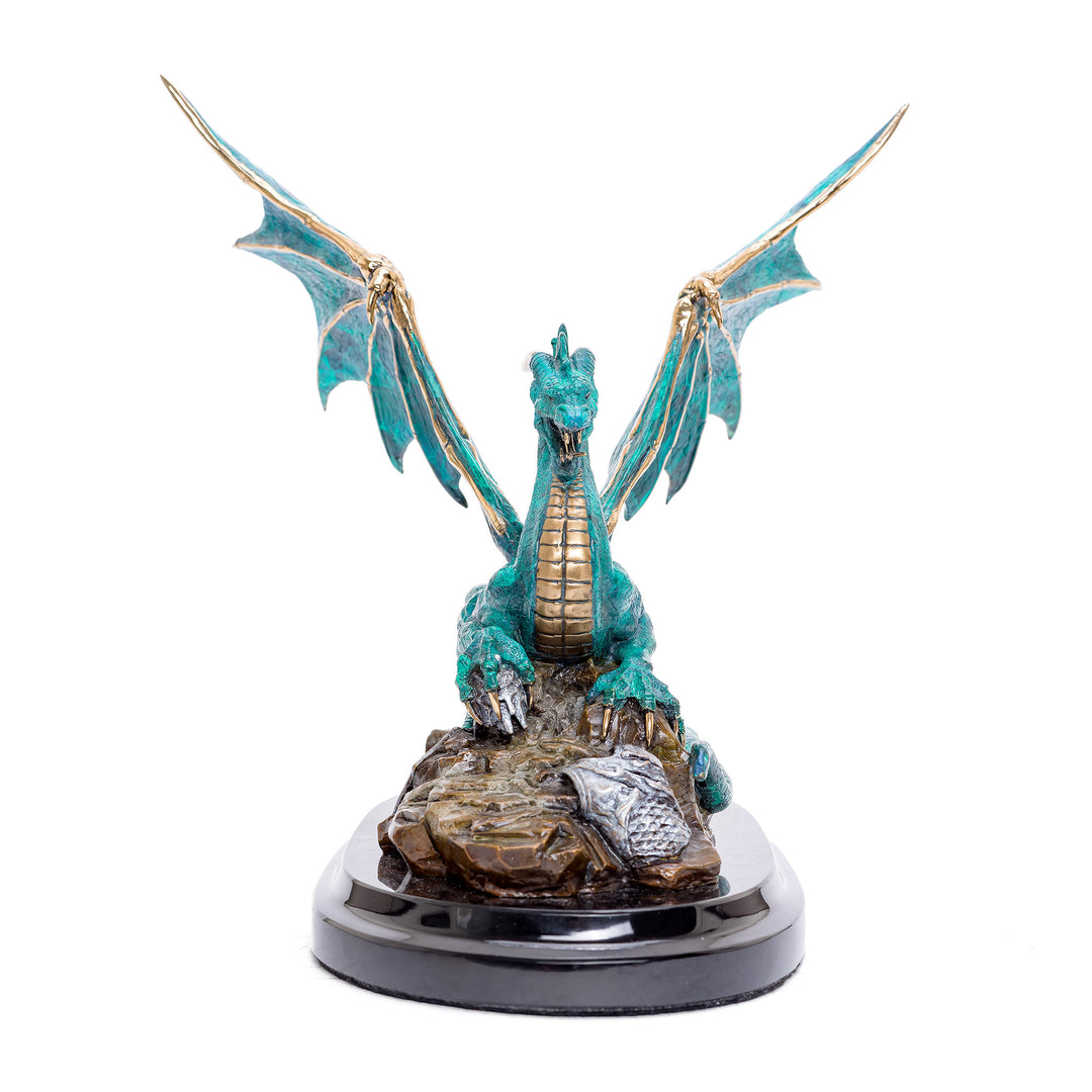 Mythical turquoise dragon in fine bronze, signed and numbered.