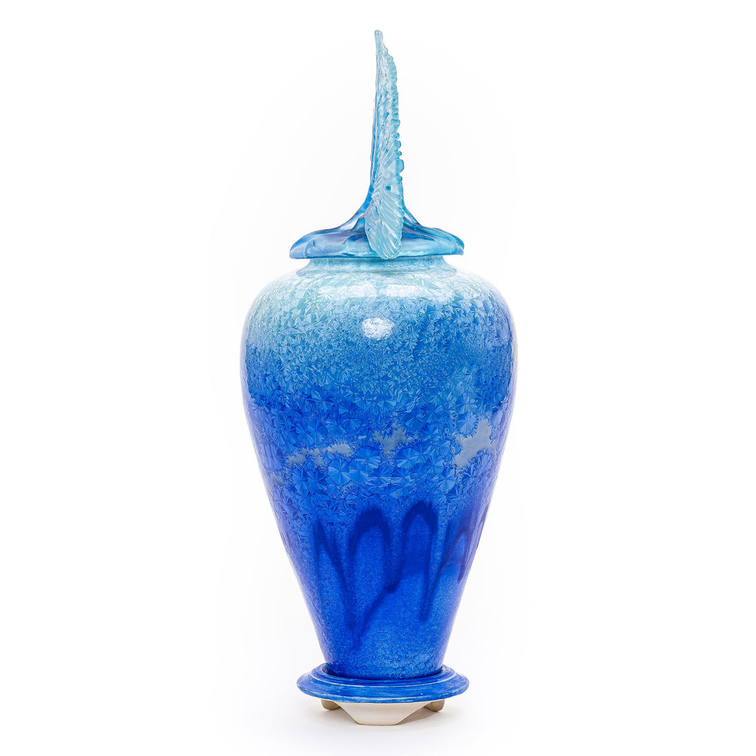 Ocean Whispers tall porcelain vase with crystalline glaze by Debra Steidel