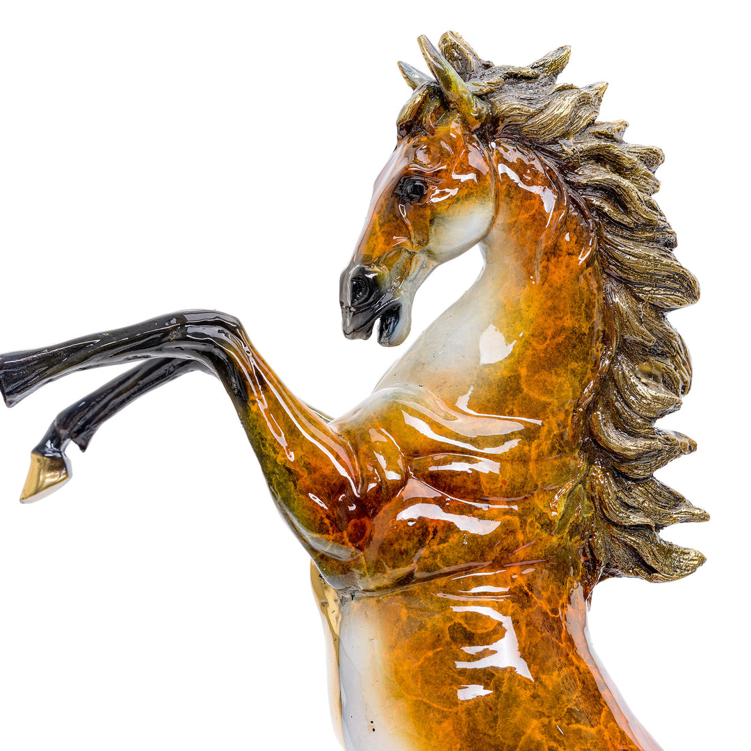 Dynamic bronze horse statues on marble, encapsulating the spirit of the wild