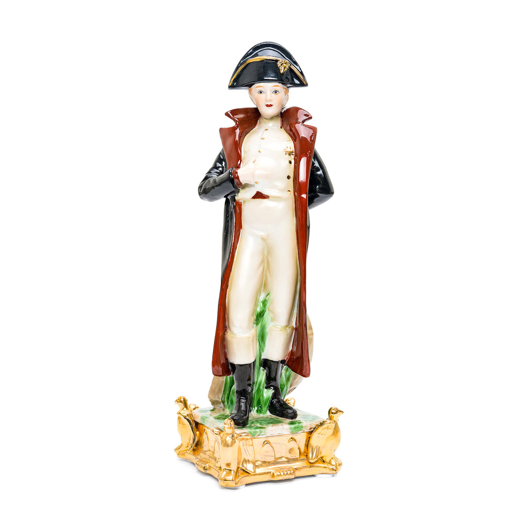 Elegant historical porcelain figurines featuring Napoleon and soldiers.