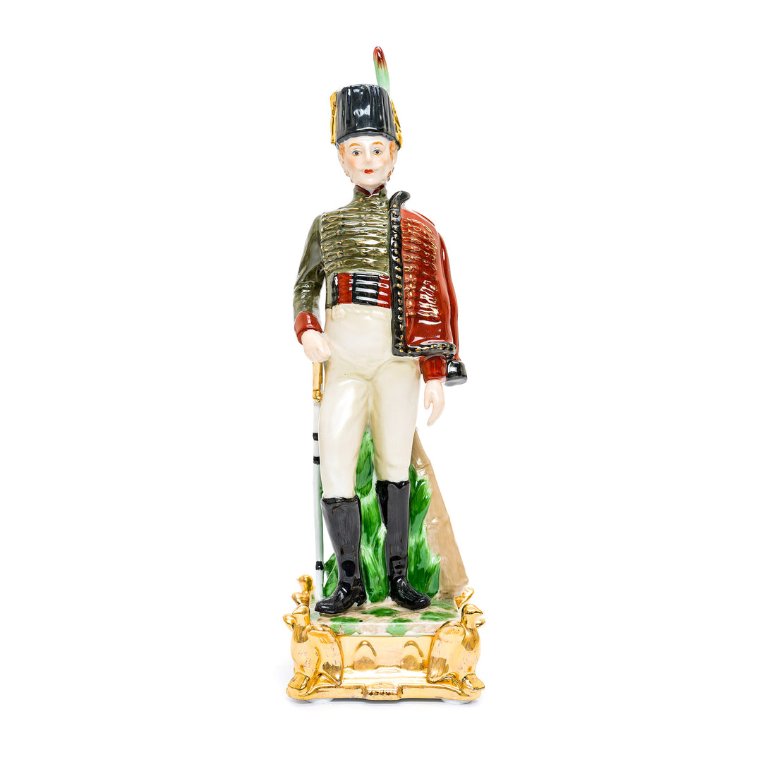 Hand-painted porcelain Napoleon and soldiers on ornate bases.