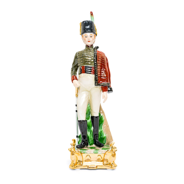 Hand-painted porcelain Napoleon and soldiers on ornate bases.