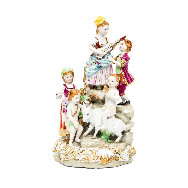 Handmade porcelain woman and children musicians sculpture