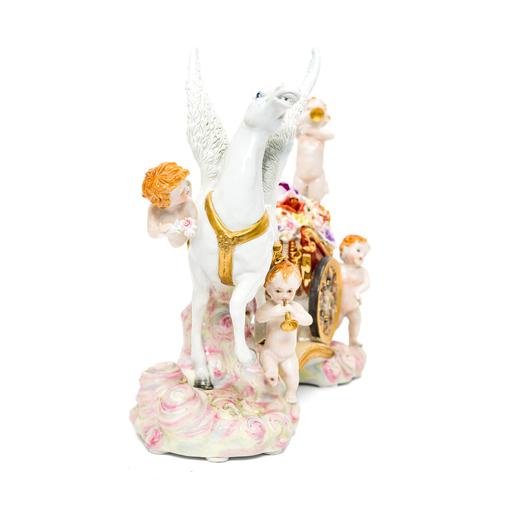 Detailed porcelain winged horse and chariot figurine