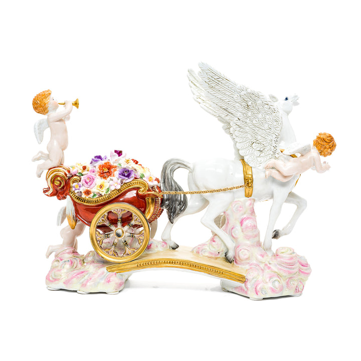 Fine porcelain art depicting horse and cherubs