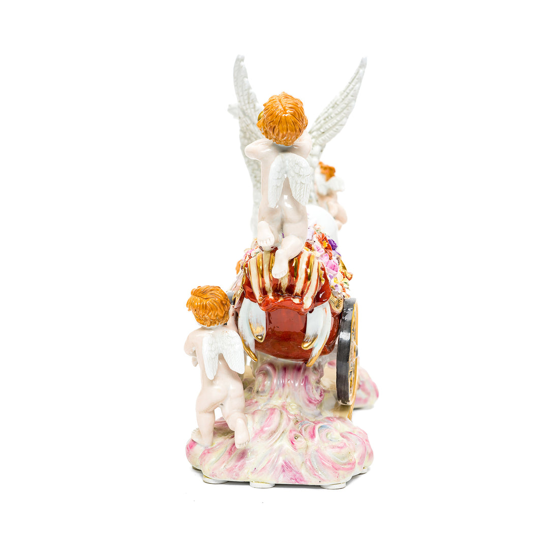 Hand-painted cherubs and flower chariot sculpture