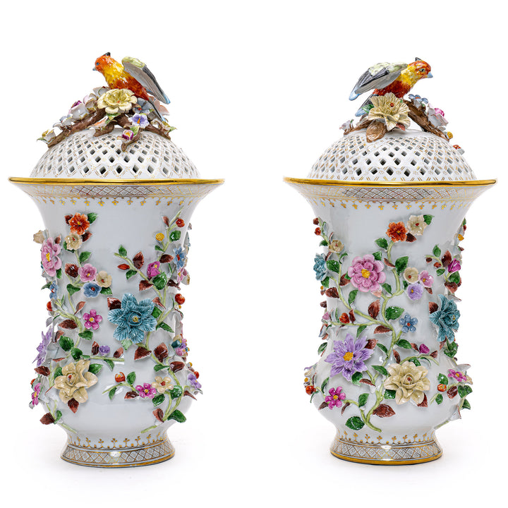 Porcelain elegance capturing nature's serenity in two vases.