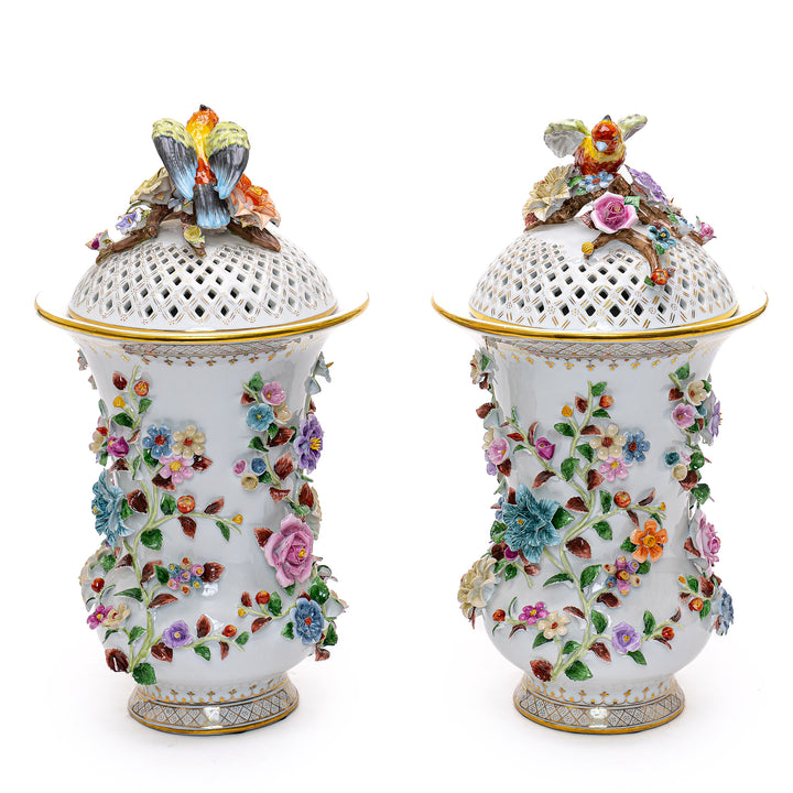 Meticulous artistry in porcelain with blooms and birds.