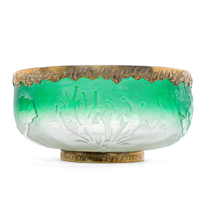 Daum Nancy Bowl with Silver Edge and Green Body