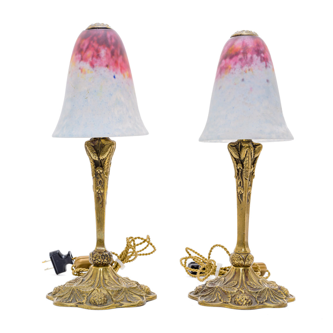 Daum Nancy Art Deco Lamp Pair with Gilt Bronze Bases