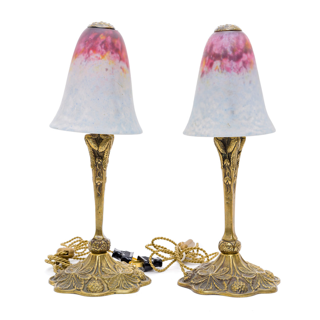 Gilded Bronze Base Lamps by Daum Nancy