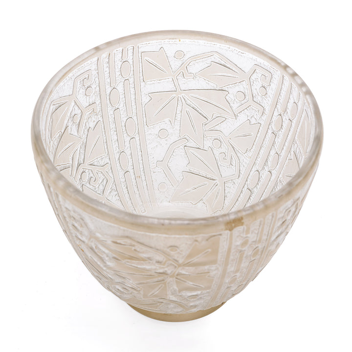 Stylized Leaves on Clear Frosted Bowl
