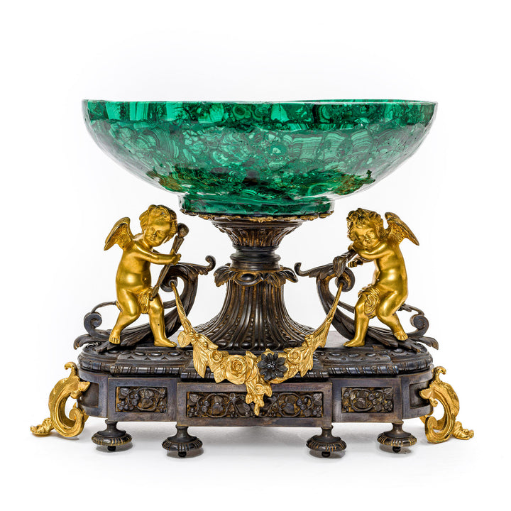 Exquisite malachite and bronze centerpiece with floral garlands.