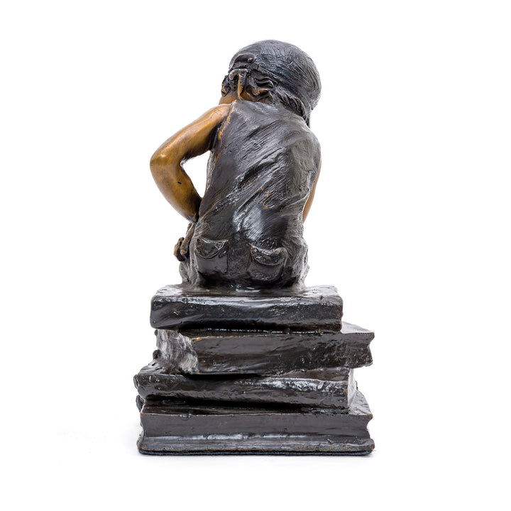 Artistic Bronze Figurine of Boy Pondering on Literature.