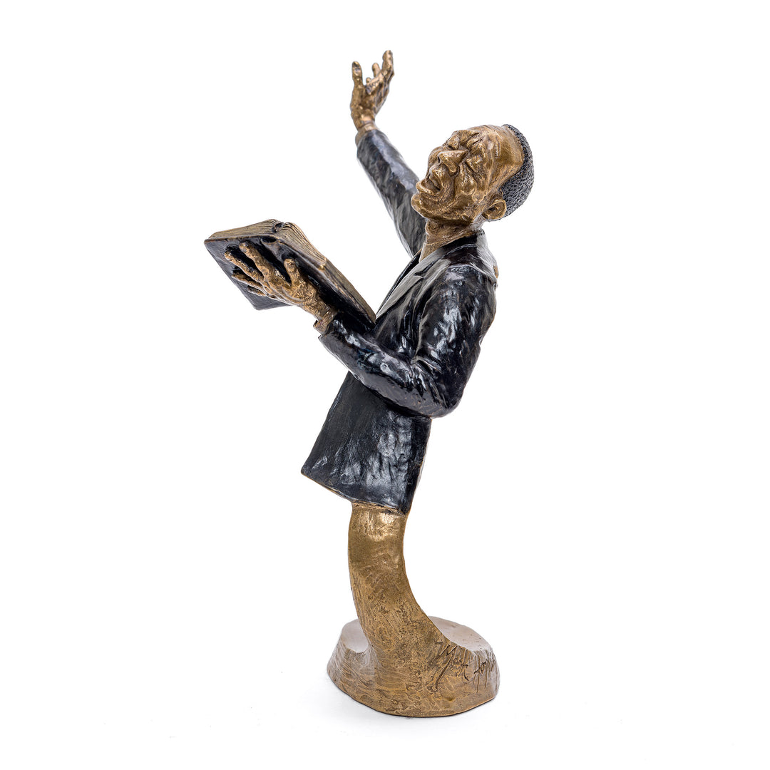 Bronze sculpture of an orator with raised hand by Mark Hopkins.