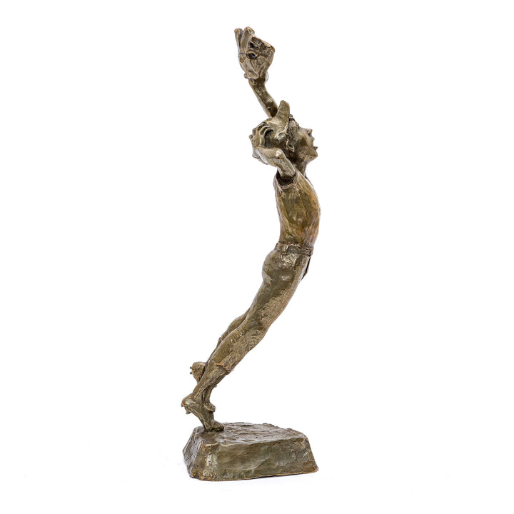 Bronze sculpture of a victorious moment by artist Mark Hopkins.