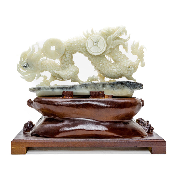Luxurious agate gemstone dragon statue with detailed carving.